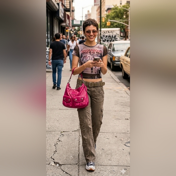 Coach 2010 Poppy Magenta Pink Leather Groovy Hobo (Legacy Stripe Lining) - Picture 3 of 17